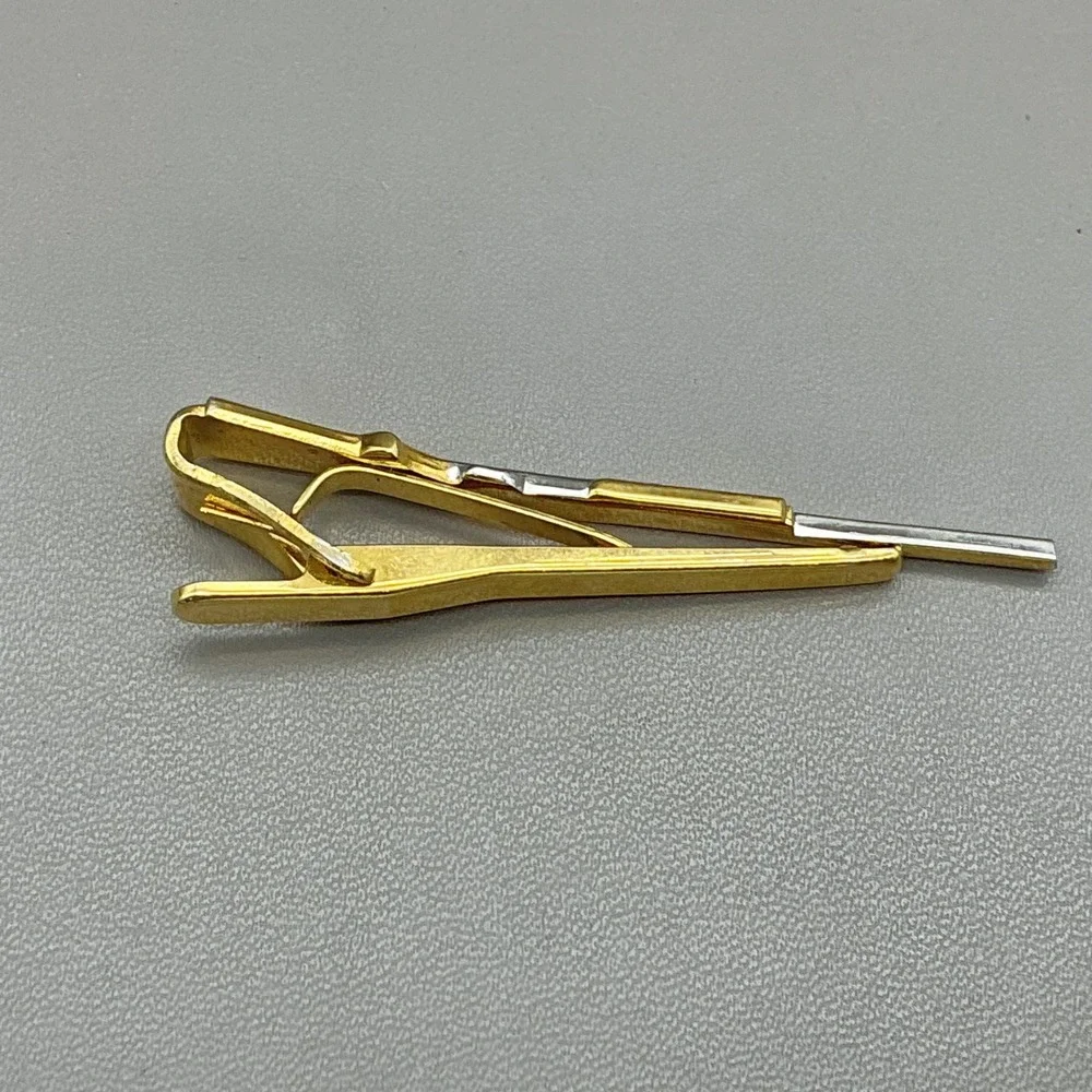 Vintage Gold Silver Tone Rifle Tie Clip Tie Bar Hunting Shooting Mens Accessory